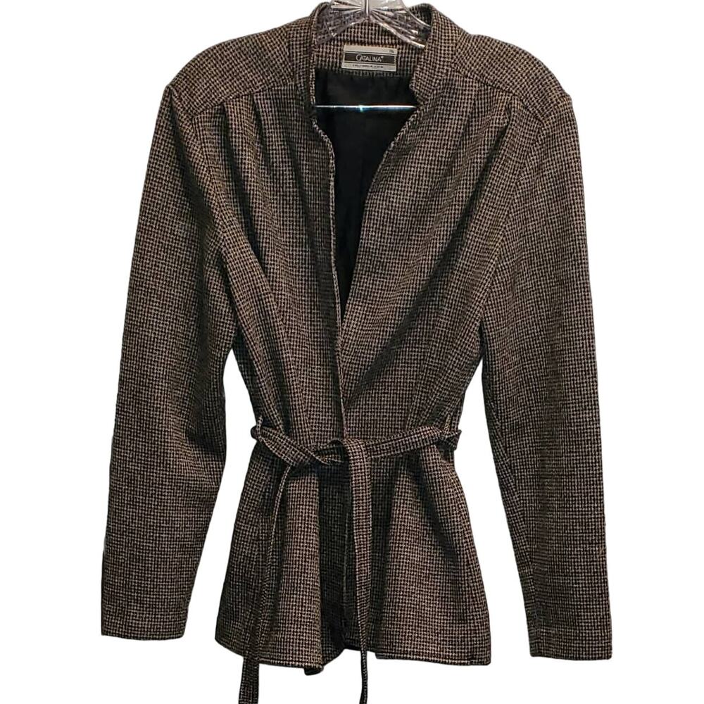 Catalina Women's Black White Tan Houndstooth Blazer Shacket Belted Plus Size 16